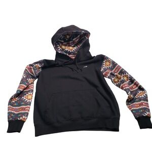 HOOEY Black Hoodie Aztec Print Sleeves‎ Hooded Sweatshirt Mens Womens Size S